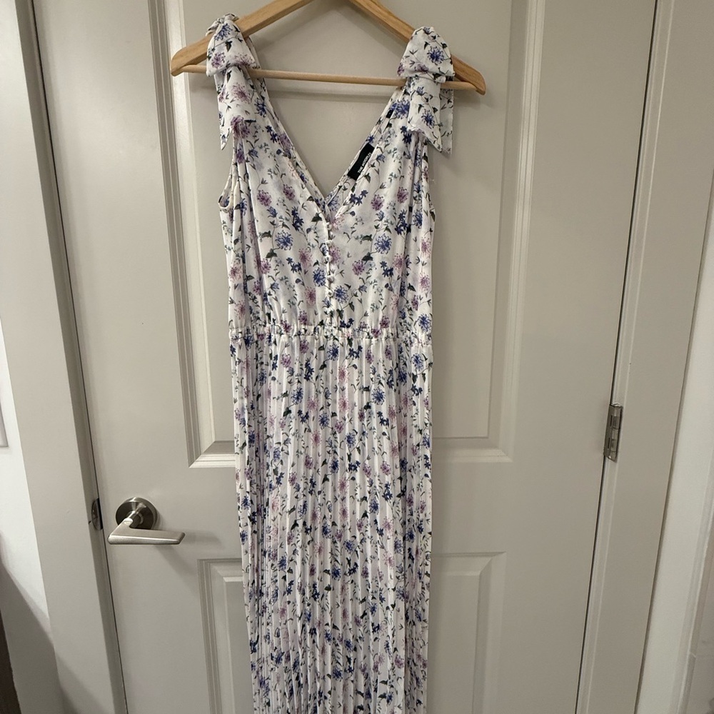 The Kooples White and Purple Floral Pleated Dress